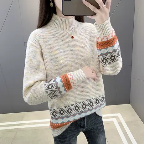 秋冬女毛衣半高领套头针织打底衫2023年新款宽松洋气女内搭复古风图片