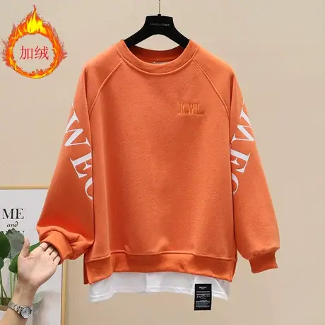 卫衣女装2023年新款冬装中长款加厚上衣假两件加绒卫衣宽松大码潮图片