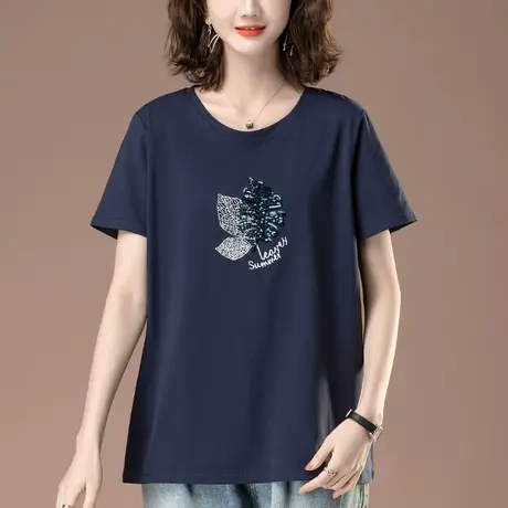 夏季新款短袖T恤女宽松加大码女装中年妈妈纯棉休闲百搭显瘦体恤图片