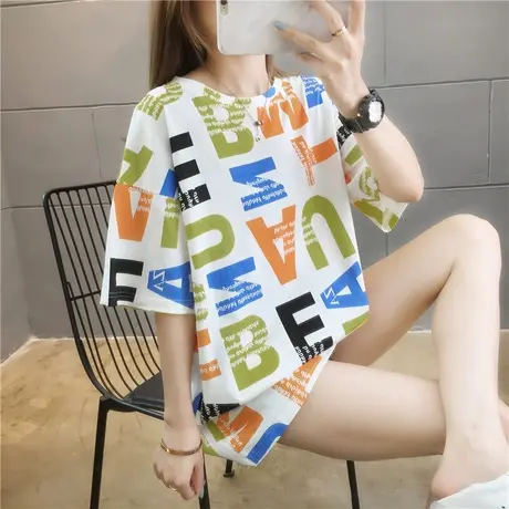 短袖t恤女夏2023年新款韩版宽松ins潮学生原宿风怪味半袖上衣体桖商品大图