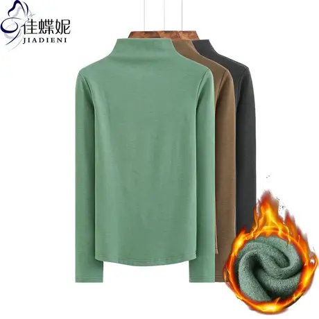 秋冬新半高领加绒修身显瘦纯棉体恤上衣长袖打底内搭女糖果色T恤图片