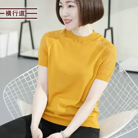 2024年新款夏季女士大码中年妈妈短袖针织衫宽松百搭半袖圆领上衣商品大图