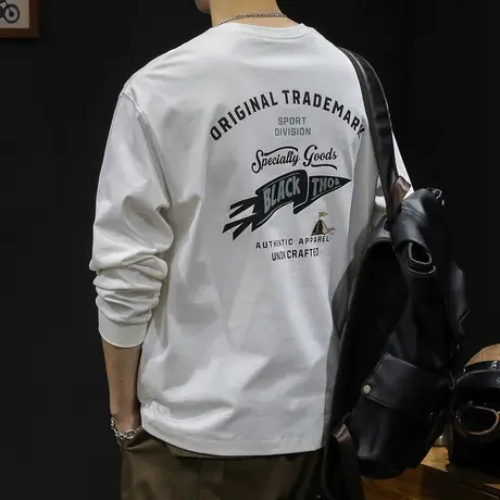 长袖t恤男百搭潮宽松大码春季2024新款男士内搭白色衣服纯棉春秋商品大图