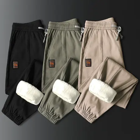 秋冬季男士休闲裤卫裤运动加绒加厚纯棉外穿加棉裤子羊羔绒青少年商品大图