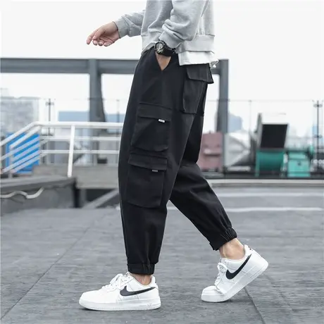 春季新款潮牌痞帅机能工装裤男宽松加肥加大码冬季休闲束脚哈伦裤商品大图