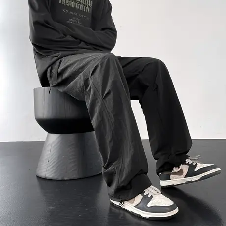 工装裤子男春秋宽松直筒大码潮牌美式高街机能夏季运动阔腿休闲裤图片