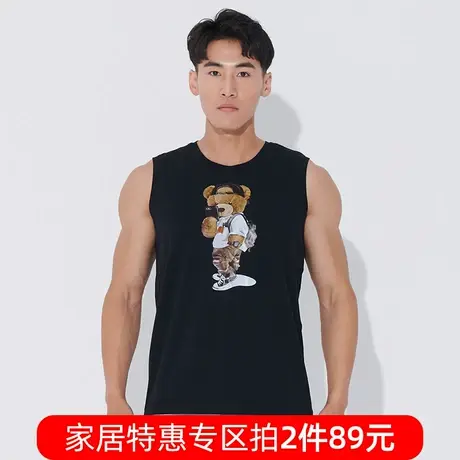 【拍2件89】Asianbum夏季纯棉上衣宽松潮流学生运动印花健身背心商品大图