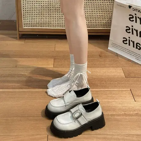 欧洲站厚底松糕一脚蹬乐福鞋女2023秋季新款时尚百搭休闲小皮单鞋商品大图