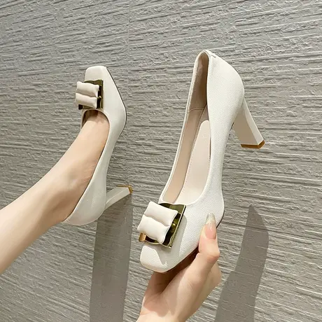 粗跟高跟鞋设计感小众2024新款秋冬软皮职业单鞋通勤工作鞋不累脚图片