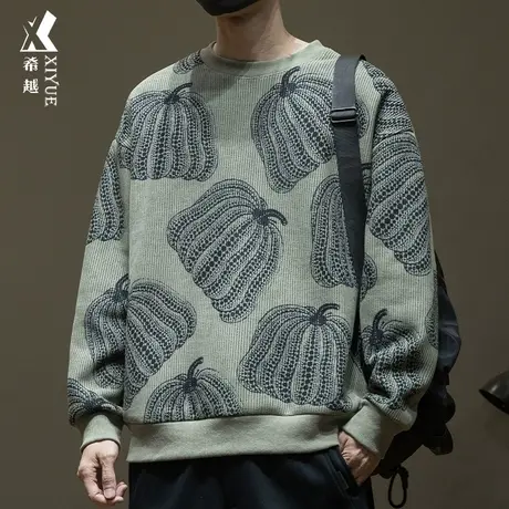 秋冬南瓜美式复古卫衣男士春秋新款宽松大码加绒内搭打底衫加大潮商品大图