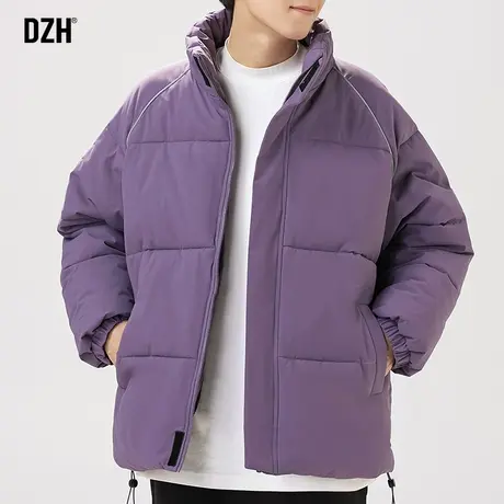 青少年紫色立领外套男冬季棉服2024年新款美式棉衣加厚面包服冬装商品大图