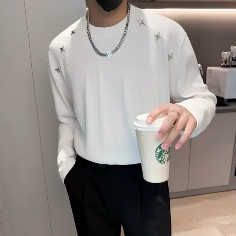 长袖T恤男潮流新款夜店潮牌内搭上衣秋季夜店痞帅休闲宽松打底衫图片