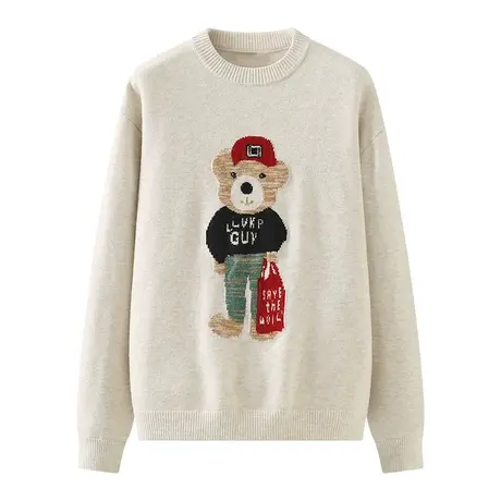 享永子【可爱小熊】提花毛衣女复古时尚宽松套头针织上衣2024早春图片