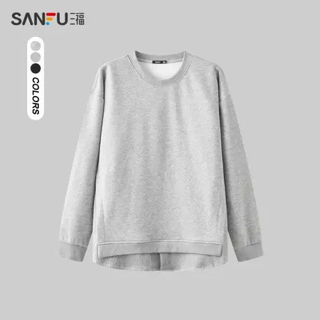 三福2024春季男士假两件卫衣 时尚休闲宽松圆领上衣男482585商品大图