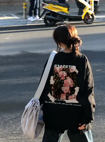 古着vintage卫衣女秋冬加绒加厚大码宽松设计感小众慵懒风上衣潮商品大图