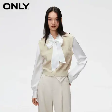ONLY奥莱春季新款时尚百搭假两件领口系带设计衬衫女商品大图