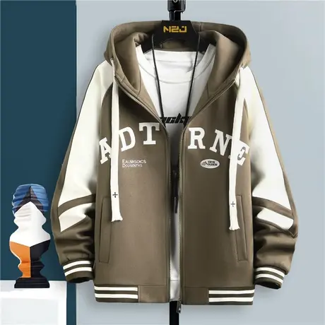 青少年夹克男韩版潮流拼色字母秋冬季连帽TFboy潮牌夹克衫外套男商品大图