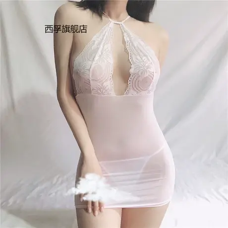 蕾丝超薄露背透明冰丝超短裙情趣内衣激情套装诱人包臀短裙7036商品大图