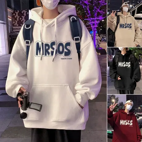 纯棉连帽卫衣男春秋季2024新款美式外套ins潮牌连帽港风宽松帽衫图片