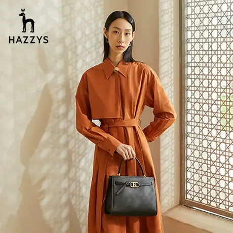 Hazzys哈吉斯新款女士逛街潮流手提包女休闲拎挎包牛皮革包包商品大图