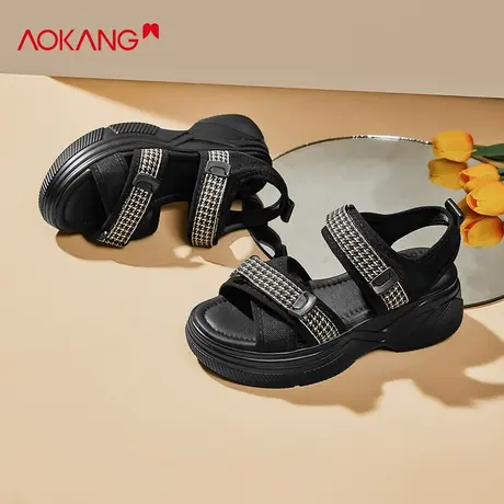 奥康凉鞋女2024年新款夏季厚底松糕魔术贴沙滩鞋休闲时尚增高女鞋商品大图