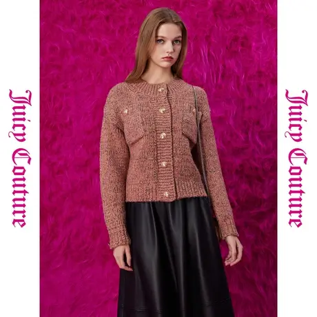 Juicy Couture橘滋秋季装女装年新款秋日茶粉金属纽扣金丝开衫商品大图