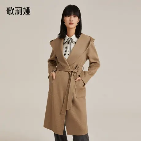 歌莉娅通勤英伦风外套女冬季新款高级感全羊绒连帽大衣11NL6N430图片
