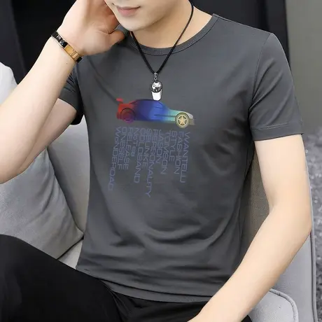 莫代尔夏天短袖t恤男2023新款衣服圆领打底衫夏季内搭半袖男生潮商品大图