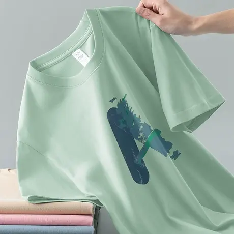 美式重磅纯棉短袖t恤男潮流宽松圆领体恤上衣服夏季印花全棉半袖商品大图