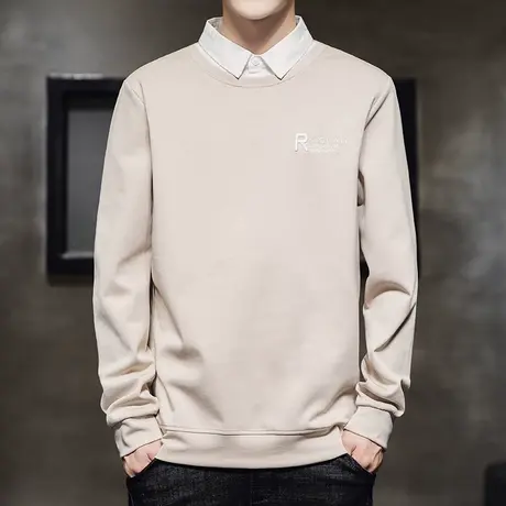 假两件毛衣男衬衫领卫衣韩版潮流2023春装新款男士针织衫学生外套商品大图