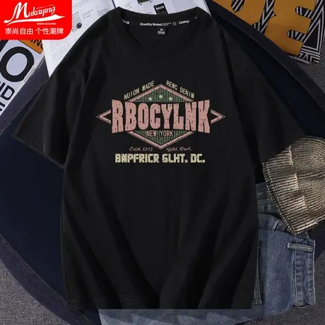港风潮流短袖t恤男个性复古字母印花小众设计感纯棉宽松圆领衣服商品大图