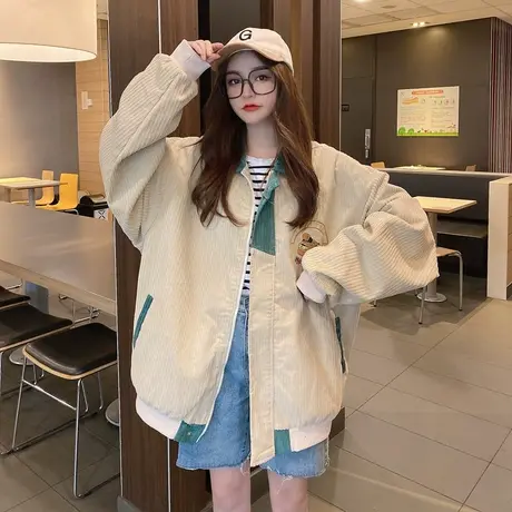 灯芯绒夹克女2023春秋棒球服新款韩版宽松百搭BF学生ins外套女潮商品大图