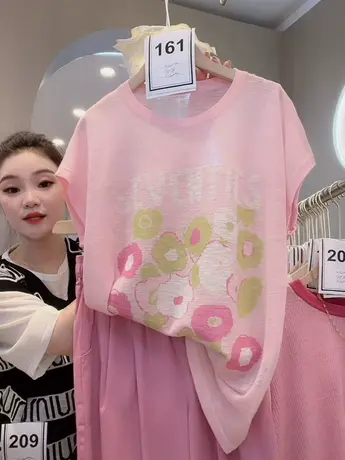 欧货花朵冰麻小飞袖t恤女夏2023新款宽松薄款套头百搭短袖上衣洋图片