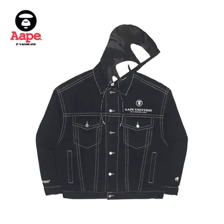 Aape旗舰店男装秋冬字母刺绣牛仔连帽猿颜印花潮流外套7520XXJ商品大图