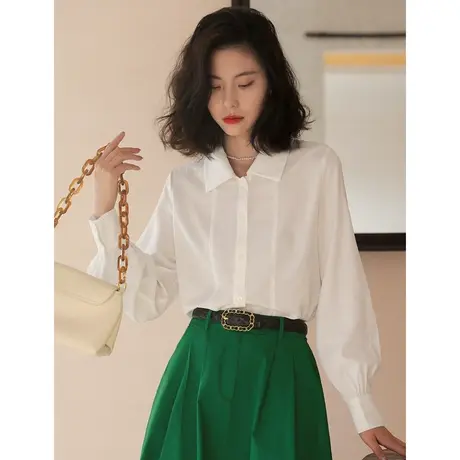 弥古白色莱赛尔天丝衬衫女高级感秋季长袖法式灯笼袖衬衣气质上衣商品大图