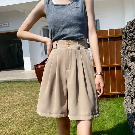 西装短裤女夏中裤雪纺休闲裤五分裤高腰宽松阔腿夏季西裤薄款裤子商品大图