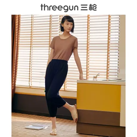 三枪家居中裤女棉麻系列外穿小脚裤七分裤高级感女士家居睡裤图片