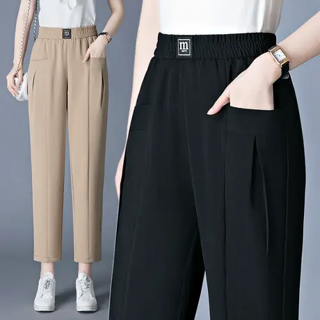 棉麻哈伦裤女夏季薄款九分直筒裤时尚休闲香蕉裤高腰显瘦萝卜裤子图片