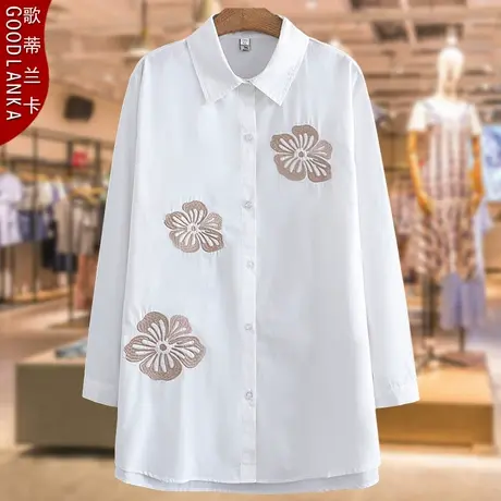 40-50岁中年妈妈春装大码宽松纯棉上衣中长款洋气长袖女士白衬衫商品大图