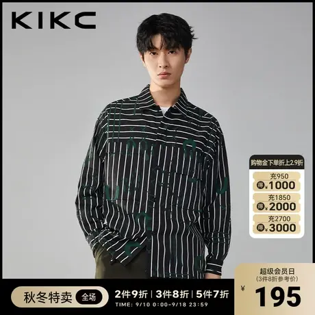 kikc衬衫男长袖2023秋季新款商场同款宽松休闲高街潮流黑色衬衫图片
