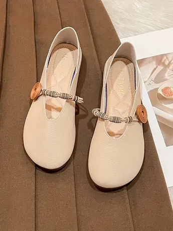 软皮舒适玛丽珍单鞋女2023春夏新款晚晚风温柔平底休闲复古豆豆鞋商品大图