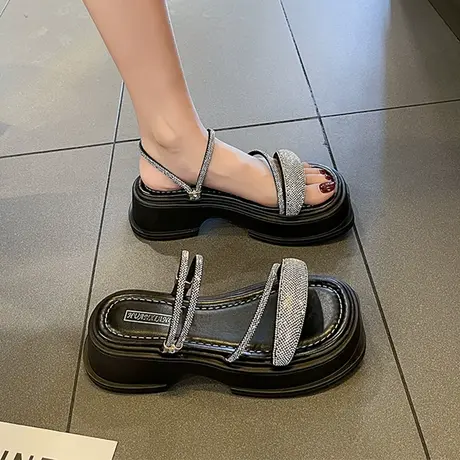 法式高级感凉拖女2023夏季新款懒人一字欧货厚底增高仙女外穿拖鞋图片