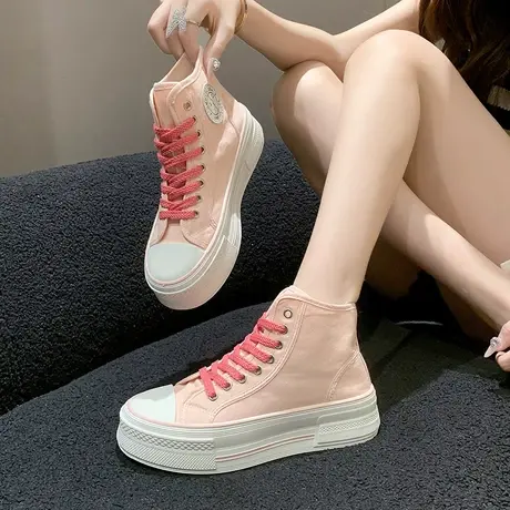 帆布鞋女2023秋季新款休闲韩版学生港风chic单鞋小白鞋透气高帮鞋商品大图