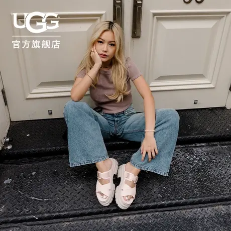 UGG2023夏季新款女士凉拖粗跟露趾魔术贴搭扣休闲时尚凉鞋1136765图片