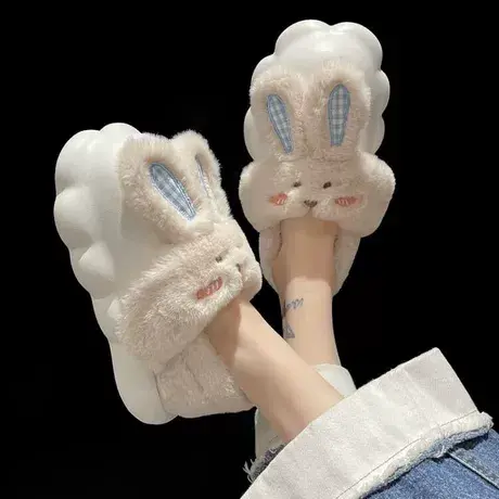 可拆卸棉拖鞋女士冬季室内家居防水保暖包跟可爱毛绒月子棉鞋外穿商品大图