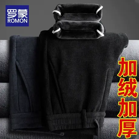 罗蒙裤子男秋冬季加绒加厚卫裤直筒宽松运动裤男士灯芯绒休闲长裤商品大图