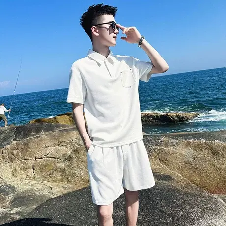 时尚潮牌夏季男装一整套两件套休闲短袖POLO衫上衣潮男运动套装商品大图
