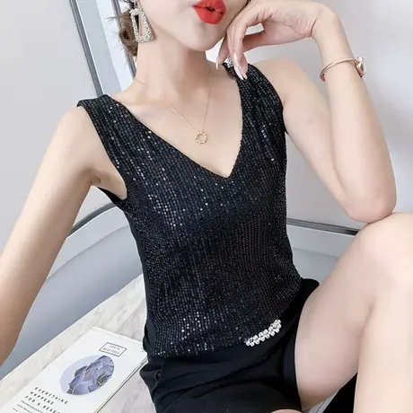 亮片吊带背心女外穿潮夏小众设计感珠亮上衣无袖洋气内搭打底T恤商品大图