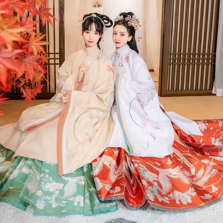 【如梦霓裳丨翩翩】明制原创汉服女长丝绒双层立领长袄妆花马面裙图片