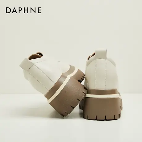 Daphne达芙妮 美式复古~米色内增高女鞋时尚粗跟系带英伦风小皮鞋商品大图